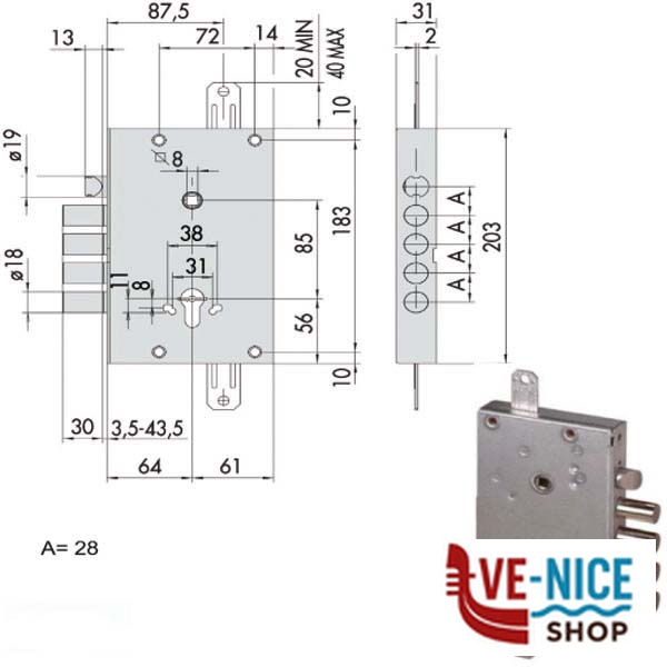 SERRATURA SICUREZZA TRIPLICE 56515-28-B CISA 56515.28.B CISA SERR.BLINDATE S - immagine 2