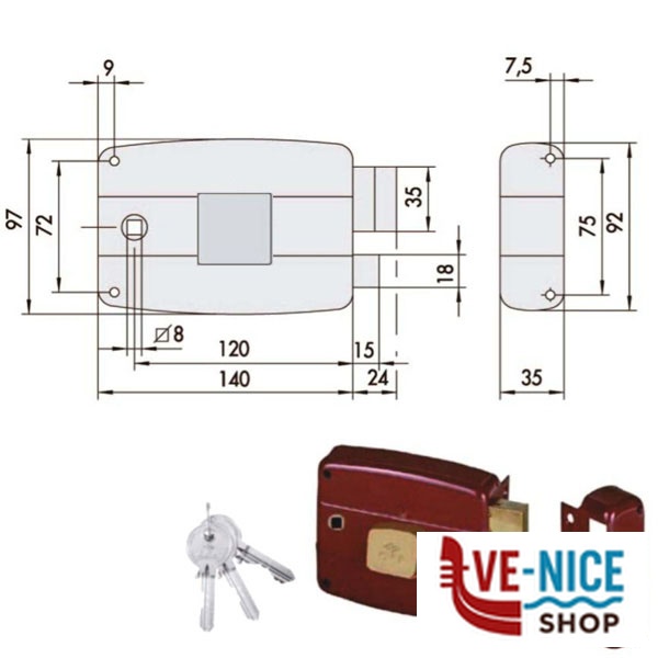 SERRATURA APP.LEGNO SX 50181-60-2 CISA 50181.60.2.N6 CISA SERR.LEGNO APPLICARE S - immagine 4