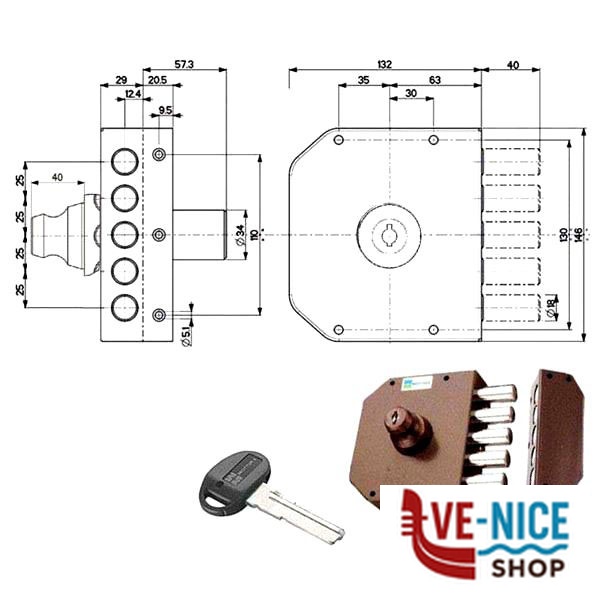 SERRATURA SIC.SEMPLICE DX POMPA 30602 MOTTURA 30602VD5A MOTTURA SERR.LEGNO APPLICARE S - immagine 3