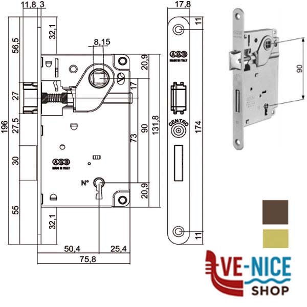 SERRATURA INF.LEGNO CENTRO E50 CROMO OP 1002 AGB B01002.50.34 AGB SERR.LEGNO INFILARE S - immagine 2