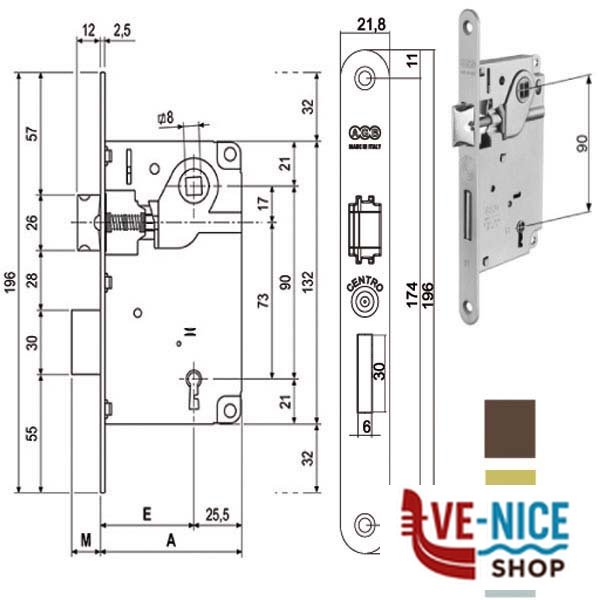 SERRATURA INF.LEGNO CENTRO E50 CROMO OP 1001 AGB B01001.50.34 AGB SERR.LEGNO INFILARE S - immagine 2