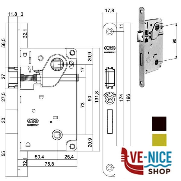 SERRATURA INF.LEGNO CENTRO E50 BAGNO CR 1006 AGB B01006.50.34 AGB SERR.LEGNO INFILARE S - immagine 2