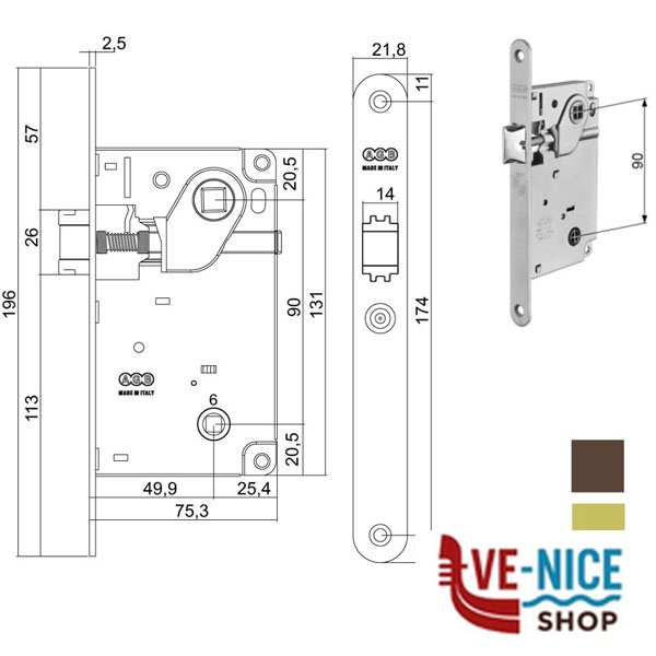 SERRATURA INF.LEGNO CENTRO E50 BAGNO OT 1012 AGB B01012.50.03 AGB SERR.LEGNO INFILARE S - immagine 3
