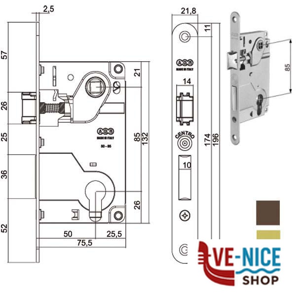 SERRATURA INF.LEGNO CENTRO E50 BRONZATA 1024 AGB B01024.50.22 AGB SERR.LEGNO INFILARE S - immagine 3