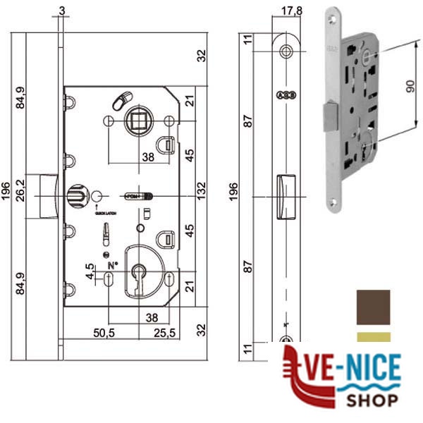 SERRATURA INF.LEGNO MEDIANA E35 BRONZATA 1101 AGB B01101.35.22 AGB SERR.LEGNO INFILARE S - immagine 3