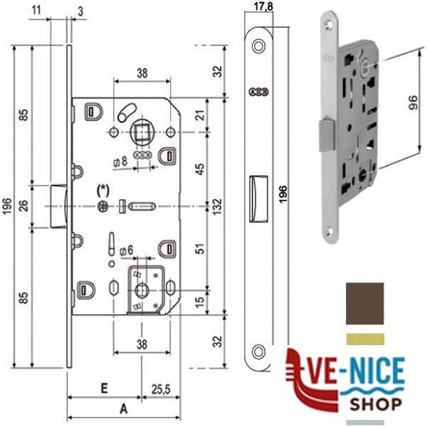 SERRATURA INF.LEGNO MEDIANA E50 BAGNO CR 1102 AGB B01102.50.34 AGB SERR.LEGNO INFILARE S - immagine 2