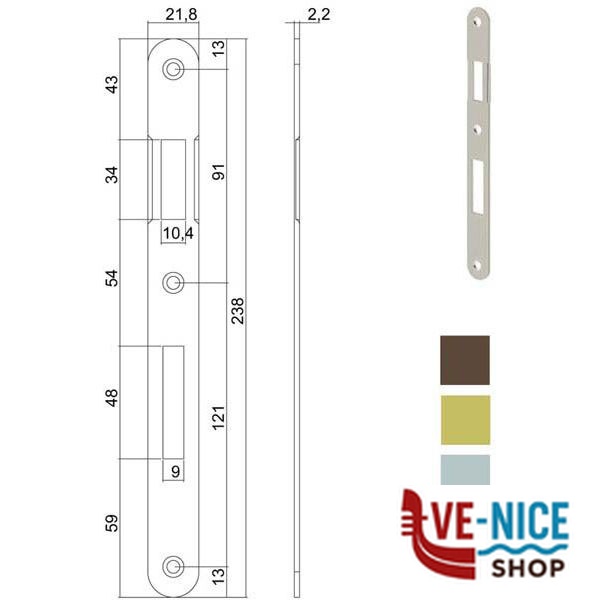 INCONTRO SERRATURE PATENT BT 8x90 OTTONATO 590 AGB B00590.01.03 AGB SERR.LEGNO INFILARE S - immagine 3