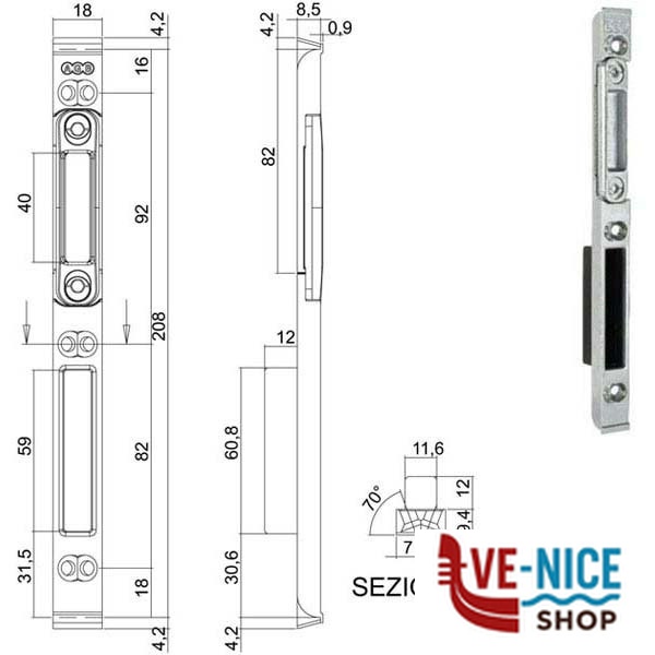 INCONTRO SERRATURE SICURTOP mm 18x208 W11692 AGB W11692.05.01 AGB SERR.LEGNO INFILARE S - immagine 4