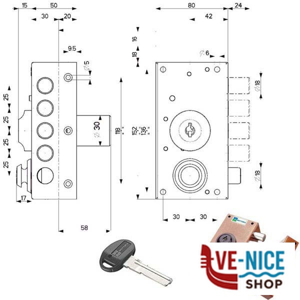 SERRATURA SIC.SEMPLICE DX POMPA SCR. 30416 MOTTURA 30416VD5A MOTTURA SERR.LEGNO APPLICARE S - immagine 3