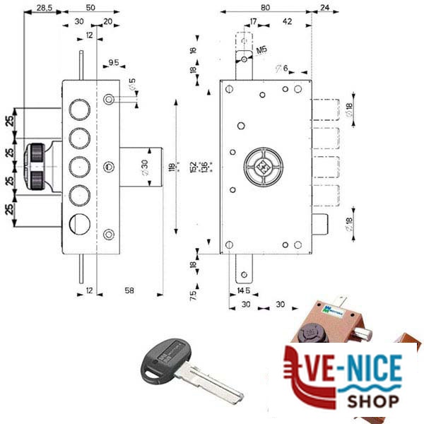 SERRATURA SIC.TRIPLICE SX POMPA SCR. 30437 MOTTURA 30437VS5AX MOTTURA SERR.LEGNO APPLICARE S - immagine 2