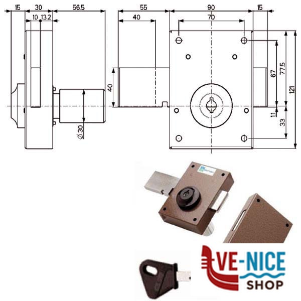 SERRATURA FERROGLIETTO POMPA 1 M 34350 MOTTURA 34350V500 E MOTTURA SERR.LEGNO APPLICARE S - immagine 3