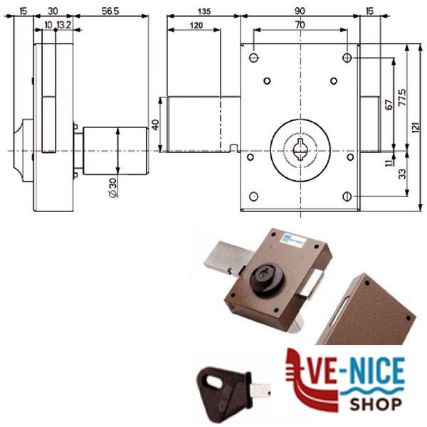 SERRATURA FERROGLIETTO POMPA 3 M 34352 MOTTURA 34352V600 E MOTTURA SERR.LEGNO APPLICARE S - immagine 4