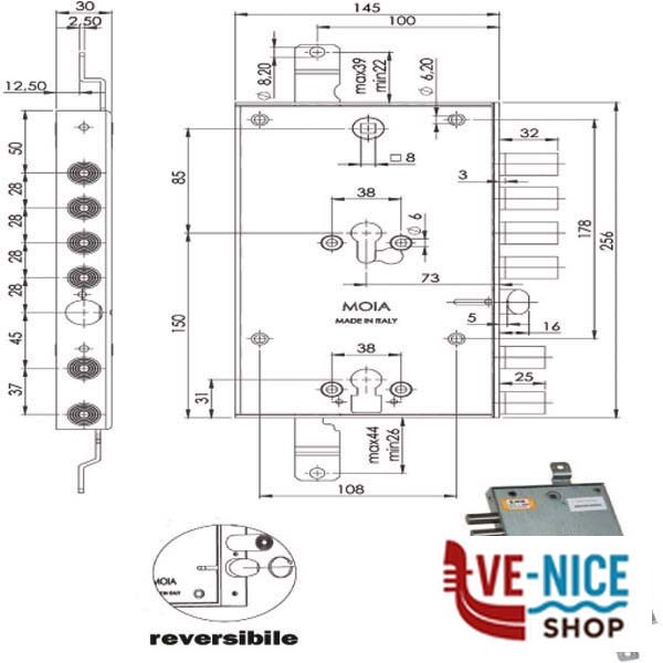SERRATURA SIC.TRIPLICE CIL. E73 6654/281 MOIA 6654/281DFB/S2 MOIA SERR.BLINDATE S - immagine 2