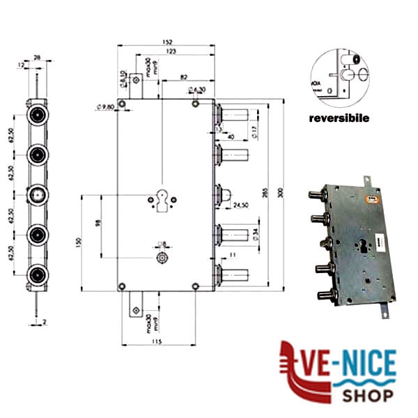 SERRATURA SIC.TRIPLICE CIL. E82 ARIETE 5933/B MOIA 5933/B ARIETE MOIA SERR.BLINDATE S - immagine 3
