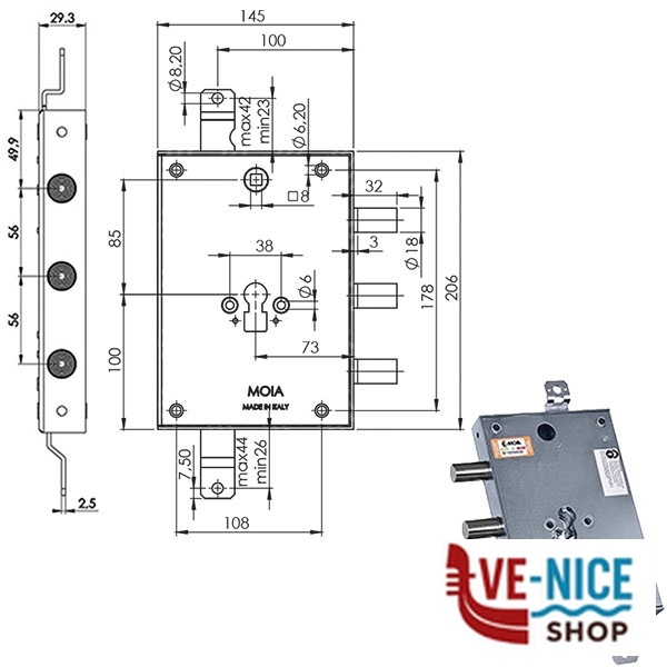 SERRATURA SIC.TRIPLICE CIL. E73 663/561 MOIA 663/561DFB MOIA SERR.BLINDATE S - immagine 3