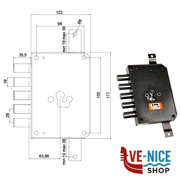 SERRATURA SIC.TRIPLICE CIL. E63 RCE663/280 MOIA RCE663/280RF MOIA SERR.BLINDATE S - immagine 3