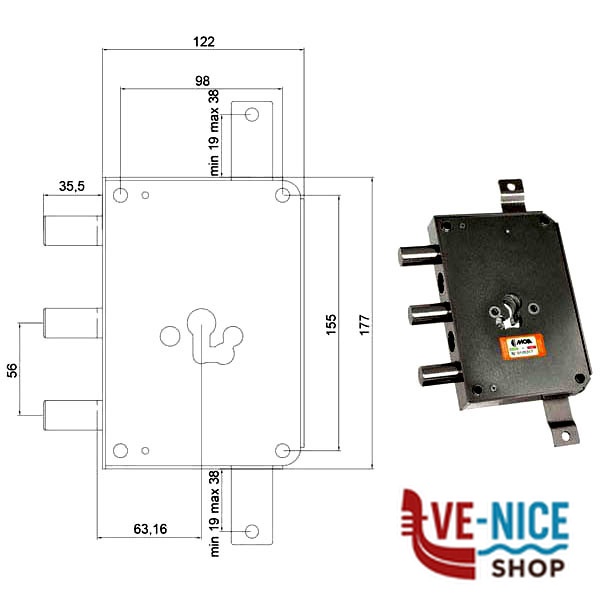 SERRATURA SIC.TRIPLICE CIL. E63 RCE663/560 MOIA RCE663/560RF MOIA SERR.BLINDATE S - immagine 3