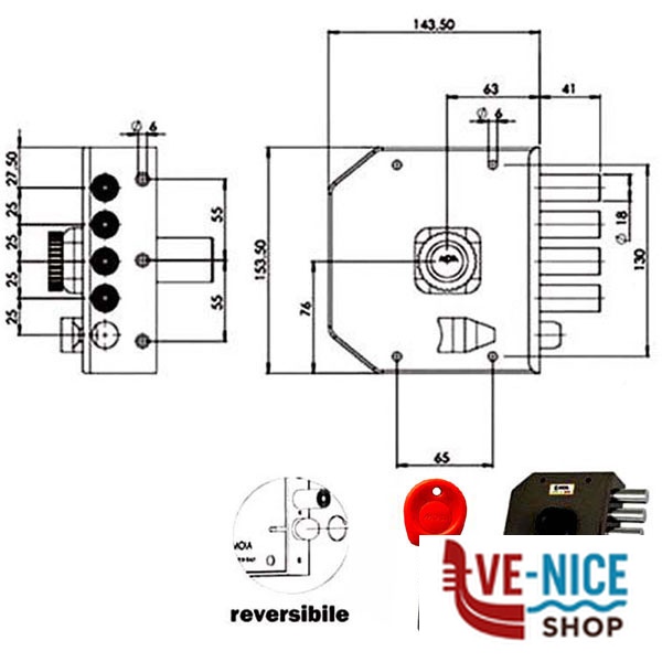 SERRATURA SIC.SEMPLICE DX POMPA JM422 MOIA JM422DX MOIA SERR.LEGNO APPLICARE S - immagine 2