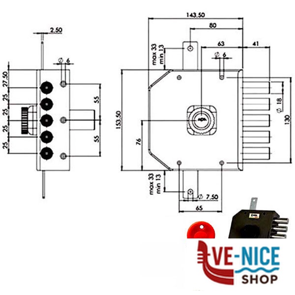 SERRATURA SIC.TRIPLICE DX POMPA JM423 MOIA JM423DX MOIA SERR.LEGNO APPLICARE S - immagine 2
