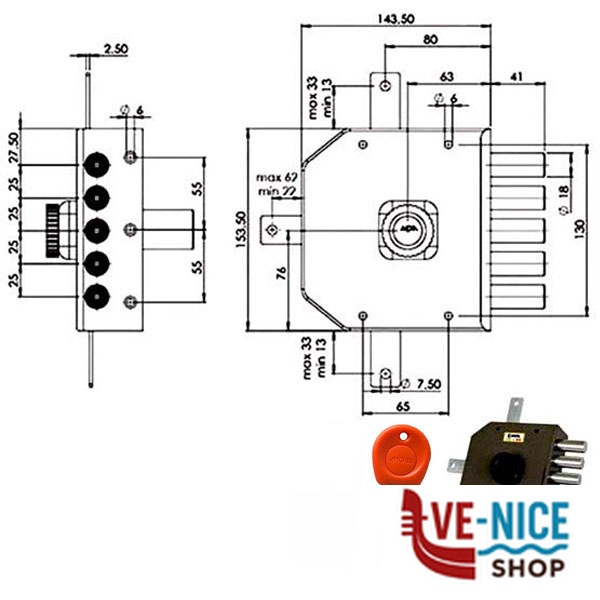 SERRATURA SIC.QUINTUPL.DX POMPA JM425 MOIA JM425DX MOIA SERR.LEGNO APPLICARE S - immagine 2