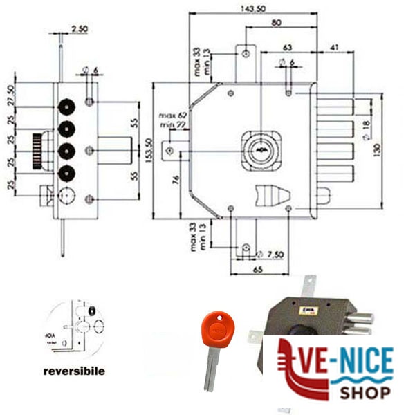 SERRATURA SIC.QUINTUPL.SX POMPA JM426 MOIA JM426SX MOIA SERR.LEGNO APPLICARE S - immagine 3