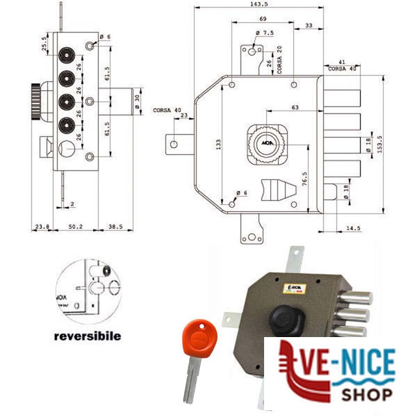 SERRATURA SIC.QUINTUPL.DX POMPA JA426 MOIA JA426DX MOIA SERR.LEGNO APPLICARE S - immagine 3