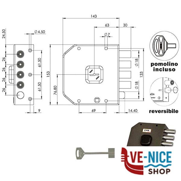 SERRATURA SIC.SEMPLICE DX DM A412 MOIA A412DX MOIA SERR.LEGNO APPLICARE S - immagine 3