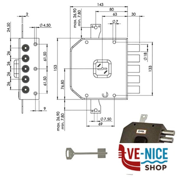 SERRATURA SIC.TRIPLICE DX DM A413 MOIA A413DX MOIA SERR.LEGNO APPLICARE S - immagine 3