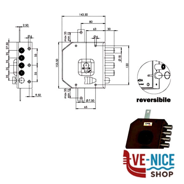 SERRATURA SIC.TRIPLICE SX CIL. G454 MOIA G454SXB MOIA SERR.LEGNO APPLICARE S - immagine 3