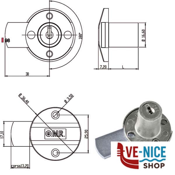 SERRATURA MOBILI APP.CATENACCIO LAT. 220350 OMR 220350 OMR SERR.MOBILI APPLICARE S - immagine 2