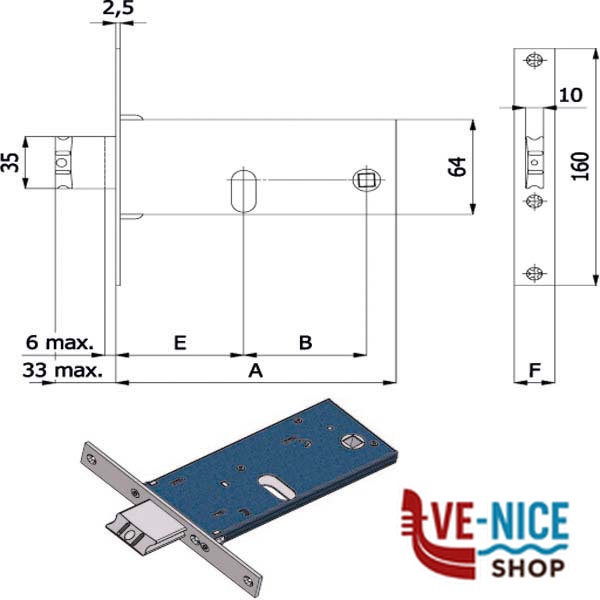SERRATURA INF.FASCE ALL 16 E60 380 OMEC 380 OMEC SERR.ALL/FERRO INFILARE S - immagine 3