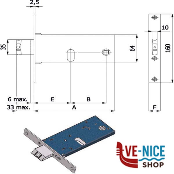 SERRATURA INF.FASCE ALL 16 E70 780 OMEC 780 OMEC SERR.ALL/FERRO INFILARE S - immagine 4