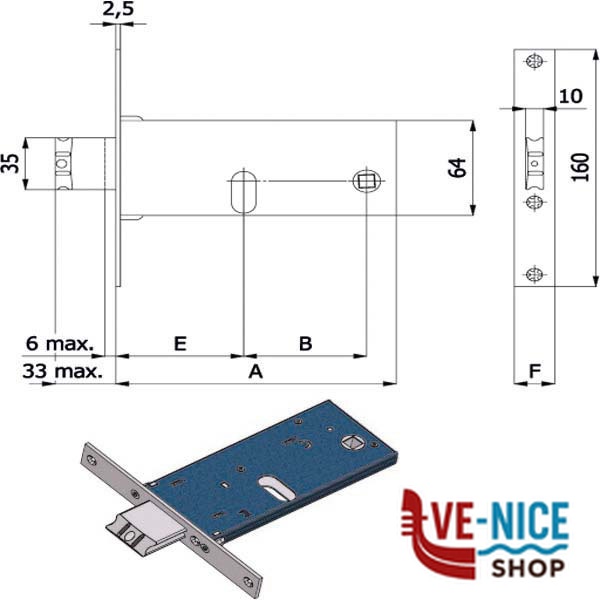 SERRATURA INF.FASCE ALL 22 E80 880 OMEC 880/F22 OMEC SERR.ALL/FERRO INFILARE S - immagine 4