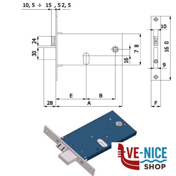 SERRATURA INF.FASCE ALL 22 E60 370 OMEC 370/F22 OMEC SERR.ALL/FERRO INFILARE S - immagine 2