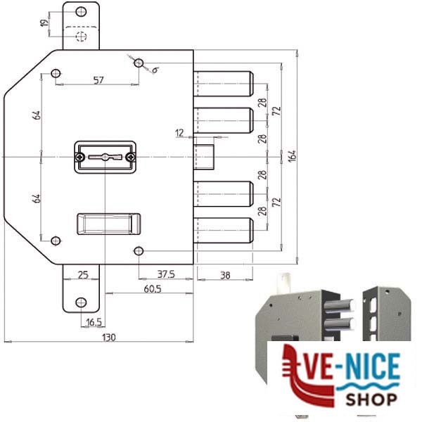 SERRATURA SIC.TRIPLICE DX DM 2250 CR 2250-01N CR SERR.LEGNO APPLICARE S - immagine 3