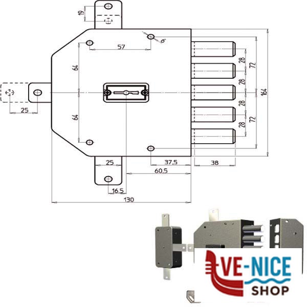 SERRATURA SIC.QUINTUPLICE SX DM 2300 CR 2300-51N CR SERR.LEGNO APPLICARE S - immagine 3