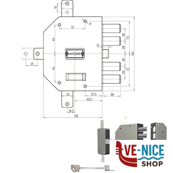 SERRATURA SIC.QUINTUPLICE DX DM 2350 CR 2350-01N CR SERR.LEGNO APPLICARE S - immagine 3