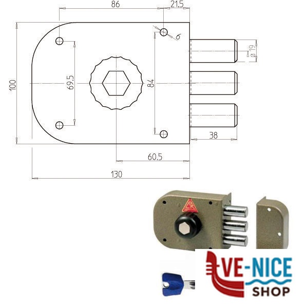 SERRATURA SIC.SEMPLICE DX POMPA 1600 CR 1600-01K55/29 CR SERR.LEGNO APPLICARE S - immagine 2