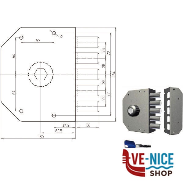 SERRATURA SIC.SEMPLICE SX POMPA 3000 CR 3000-51K55/29 CR SERR.LEGNO APPLICARE S - immagine 3
