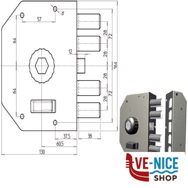 SERRATURA SIC.SEMPLICE SX POMPA 3050 CR 3050-51K55/29 CR SERR.LEGNO APPLICARE S - immagine 2