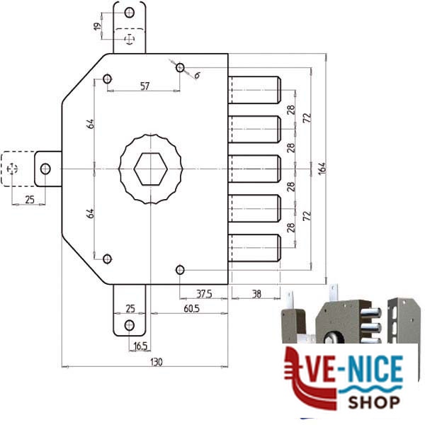 SERRATURA SIC.QUINTUPLICE DX POMPA 3300 CR 3300P-01NK55/29 CR SERR.LEGNO APPLICARE S - immagine 2