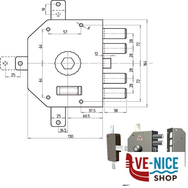 SERRATURA SIC.QUINTUPLICE DX POMPA 3350 CR 3350P-01NK55/29 CR SERR.LEGNO APPLICARE S - immagine 2