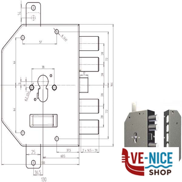 SERRATURA SIC.TRIPLICE DX CIL. 2250PEN CR 2250PEN-01NCL CR SERR.LEGNO APPLICARE S - immagine 3