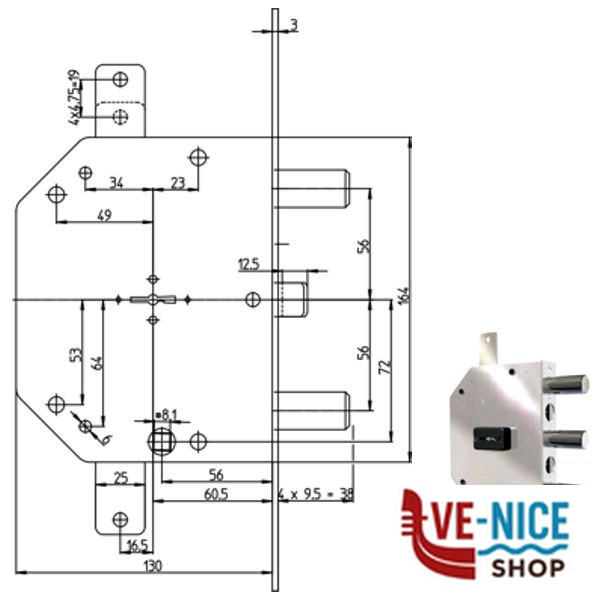 SERRATURA SIC.TRIPLICE DX DM 2105-01N CR 2105-01N CR SERR.BLINDATE S - immagine 2
