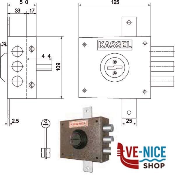 SERRATURA SIC.TRIPLICE DX DM 1201 KASSEL 1201SA KASSEL SERR.LEGNO APPLICARE S - immagine 3