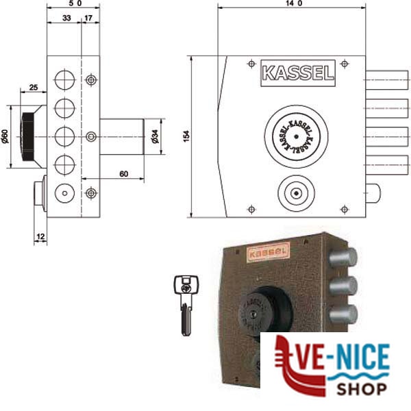 SERRATURA SIC.SEMPLICE DX POMPA 2151/CP KASSEL 2151/CP KASSEL SERR.LEGNO APPLICARE S - immagine 3