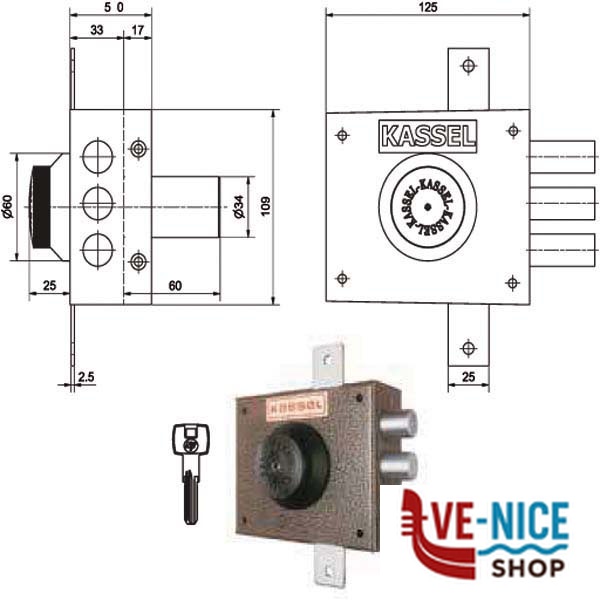 SERRATURA SIC.TRIPLICE DX POMPA 2201/CP KASSEL 2201SA/CP KASSEL SERR.LEGNO APPLICARE S - immagine 3