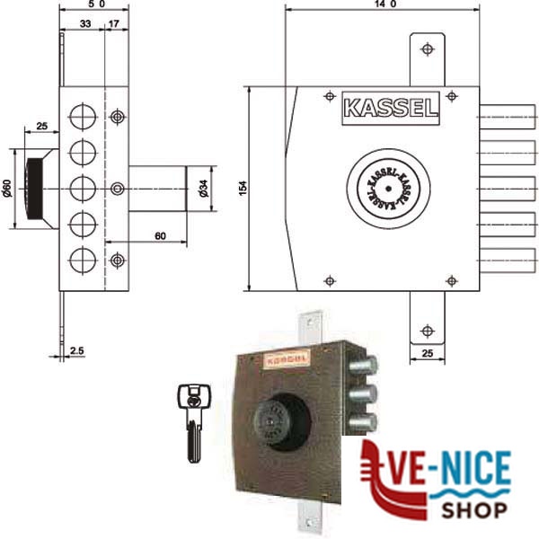 SERRATURA SIC.TRIPLICE DX POMPA 2301/CP KASSEL 2301SA/CP KASSEL SERR.LEGNO APPLICARE S - immagine 2
