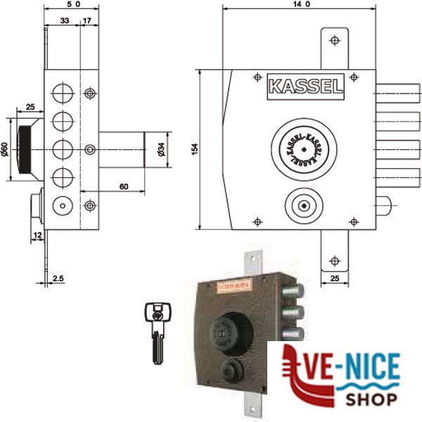 SERRATURA SIC.TRIPLICE SX POMPA 2352/CP KASSEL 2352SA/CP KASSEL SERR.LEGNO APPLICARE S - immagine 3