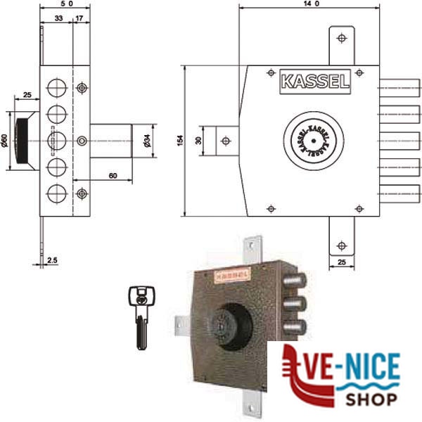 SERRATURA SIC.QUINTUPLICE DX POMPA 2501/CP KASSEL 2501SA/CP KASSEL SERR.LEGNO APPLICARE S - immagine 4
